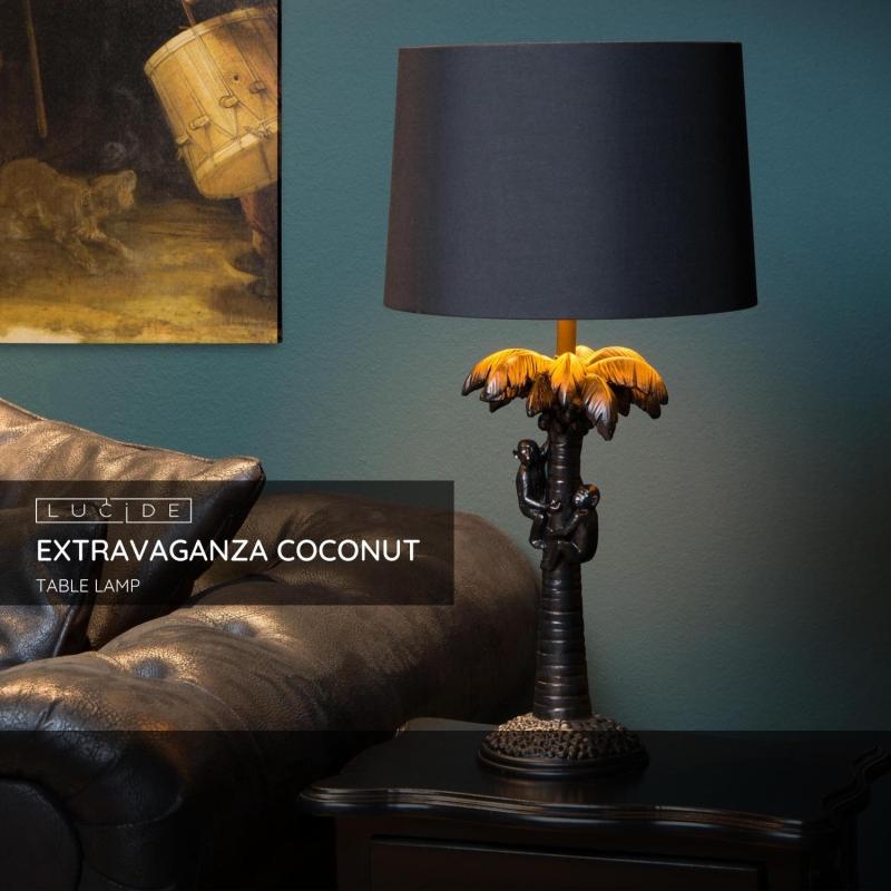 Lucide EXTRAVAGANZA COCONUT - Stolná lampa - Ø 30,5 cm - 1xE27 - Čierna